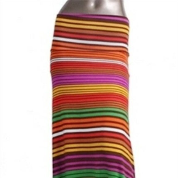 NEW LARGE H572 Azules Stripe Fold Band Long Flare Walking Summer Skirt - Picture 2 of 5